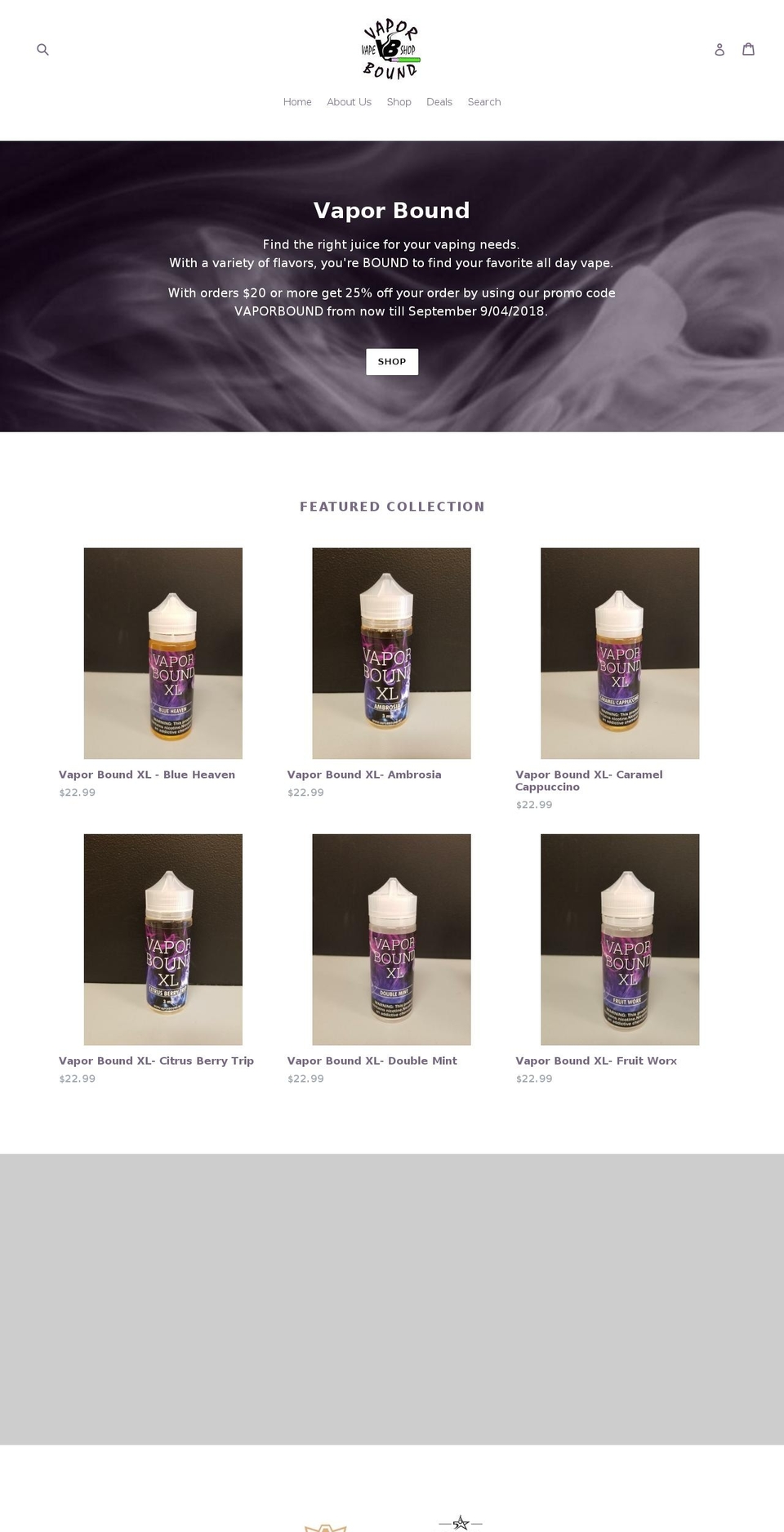 vaporbound.net shopify website screenshot