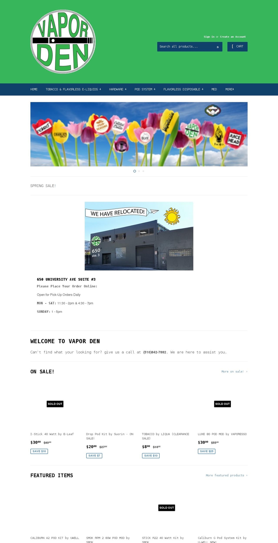 vaporden.com shopify website screenshot