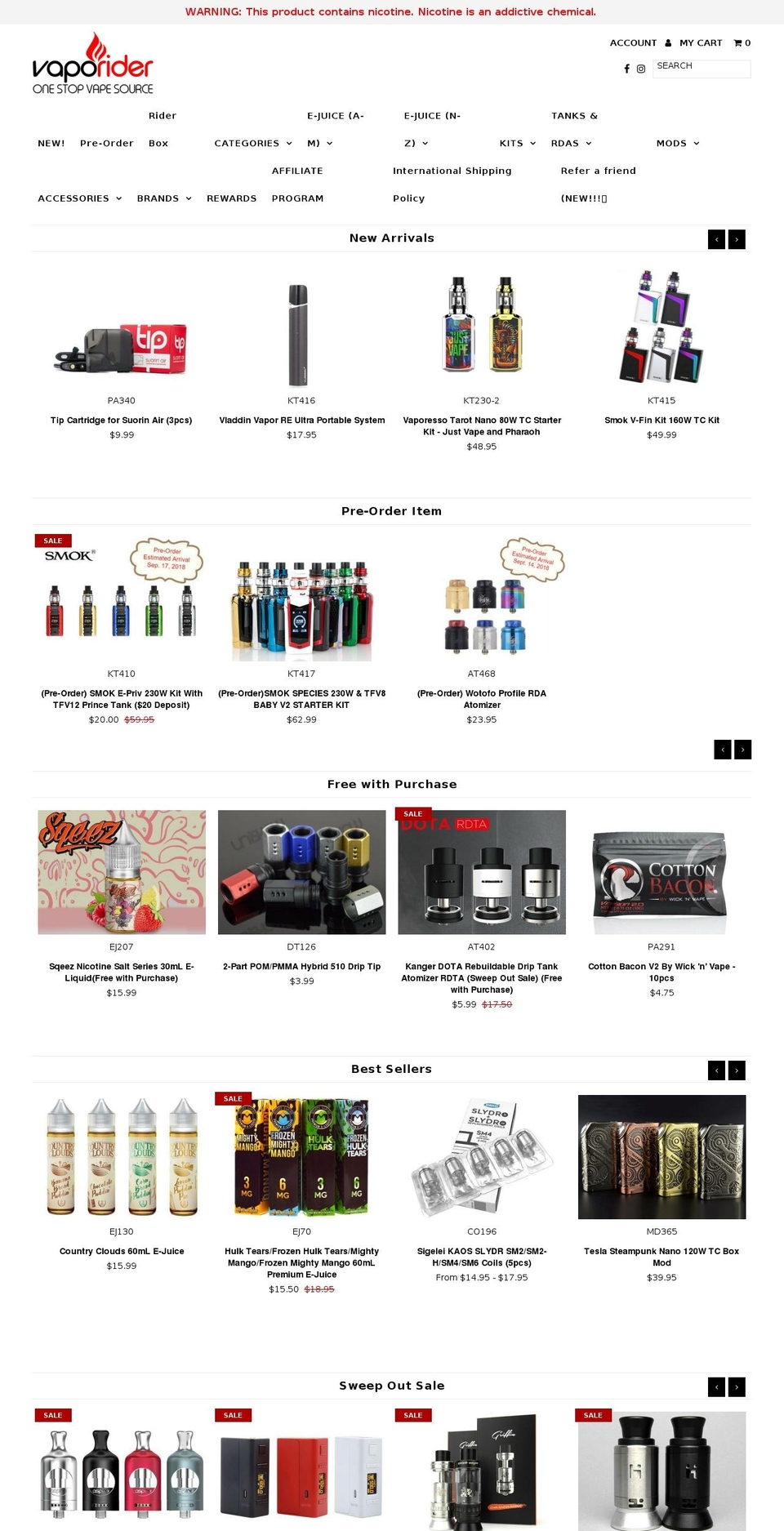 vaporider.deals shopify website screenshot