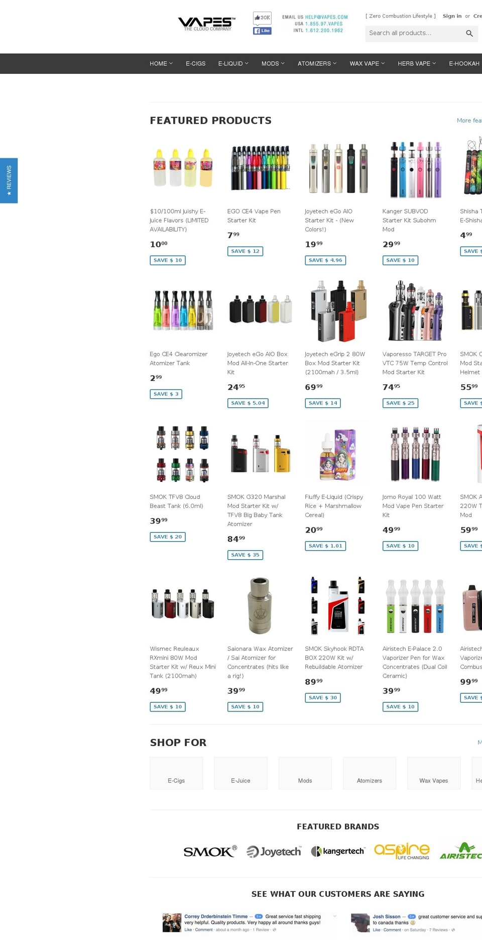 vaporizercigarette.com shopify website screenshot