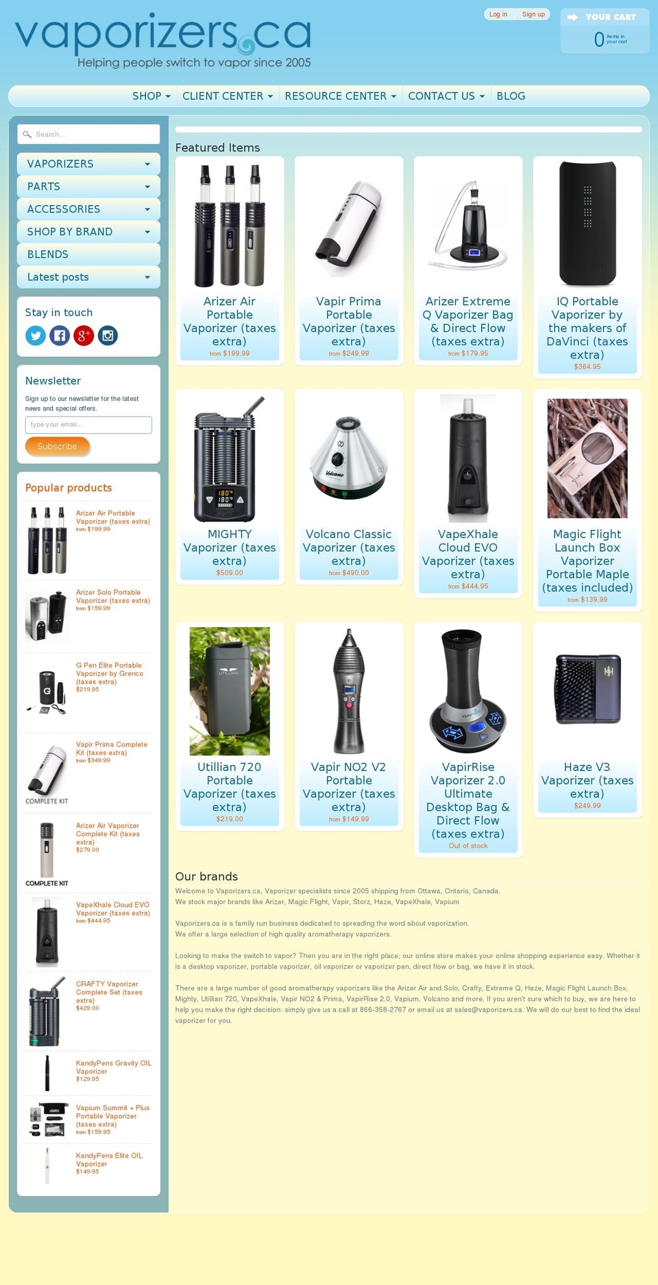 vaporizers.ca shopify website screenshot
