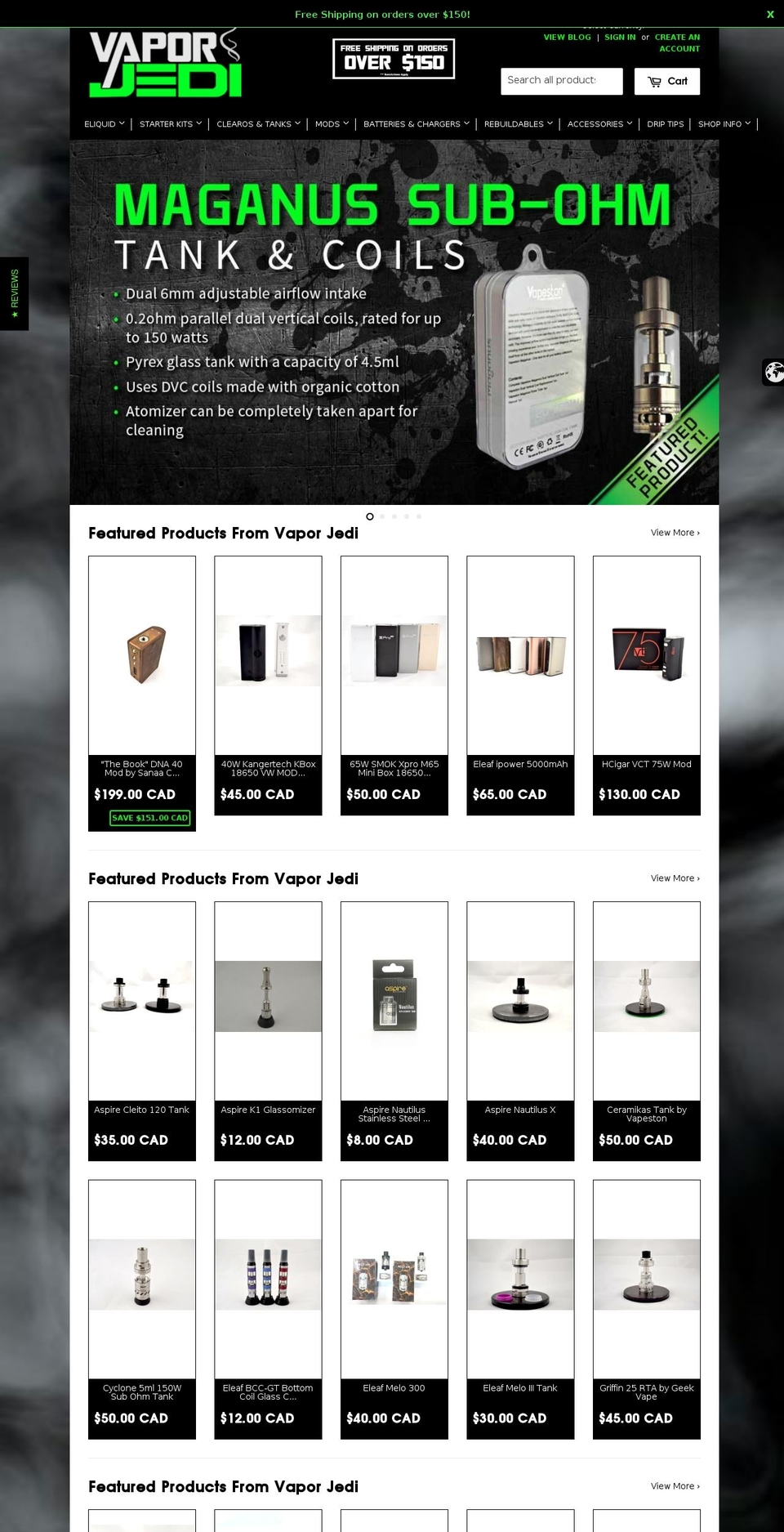 vaporjediindustries.com shopify website screenshot