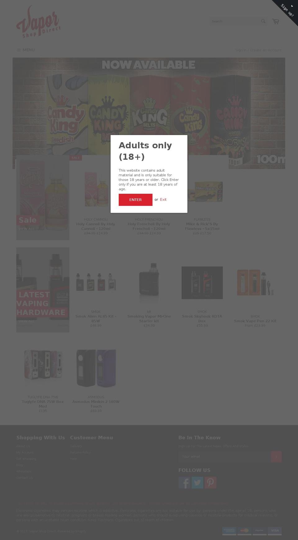 vaporshopdirect.com shopify website screenshot