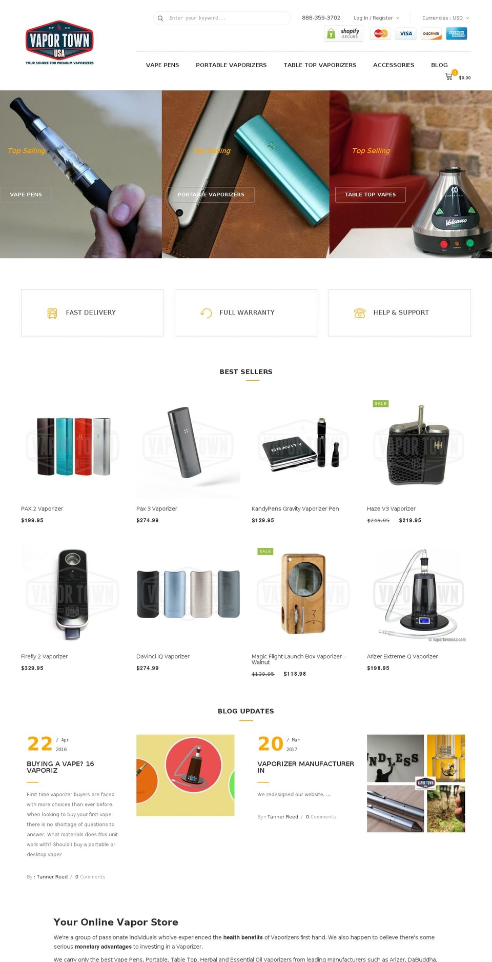 vaportownusa.com shopify website screenshot