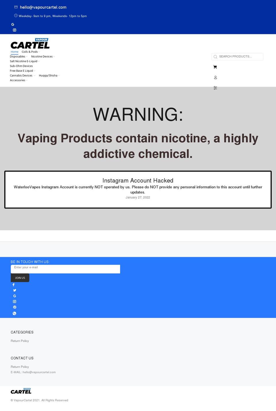 vapourcartel.com shopify website screenshot