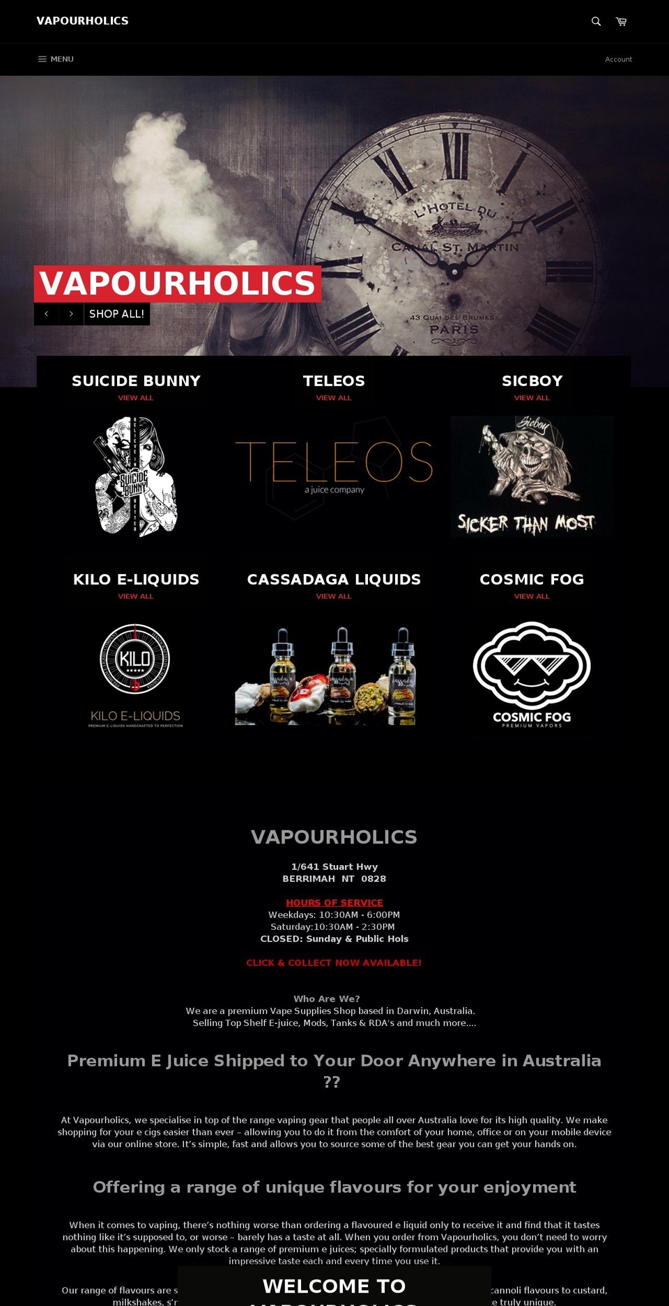 vapourholics.com.au shopify website screenshot