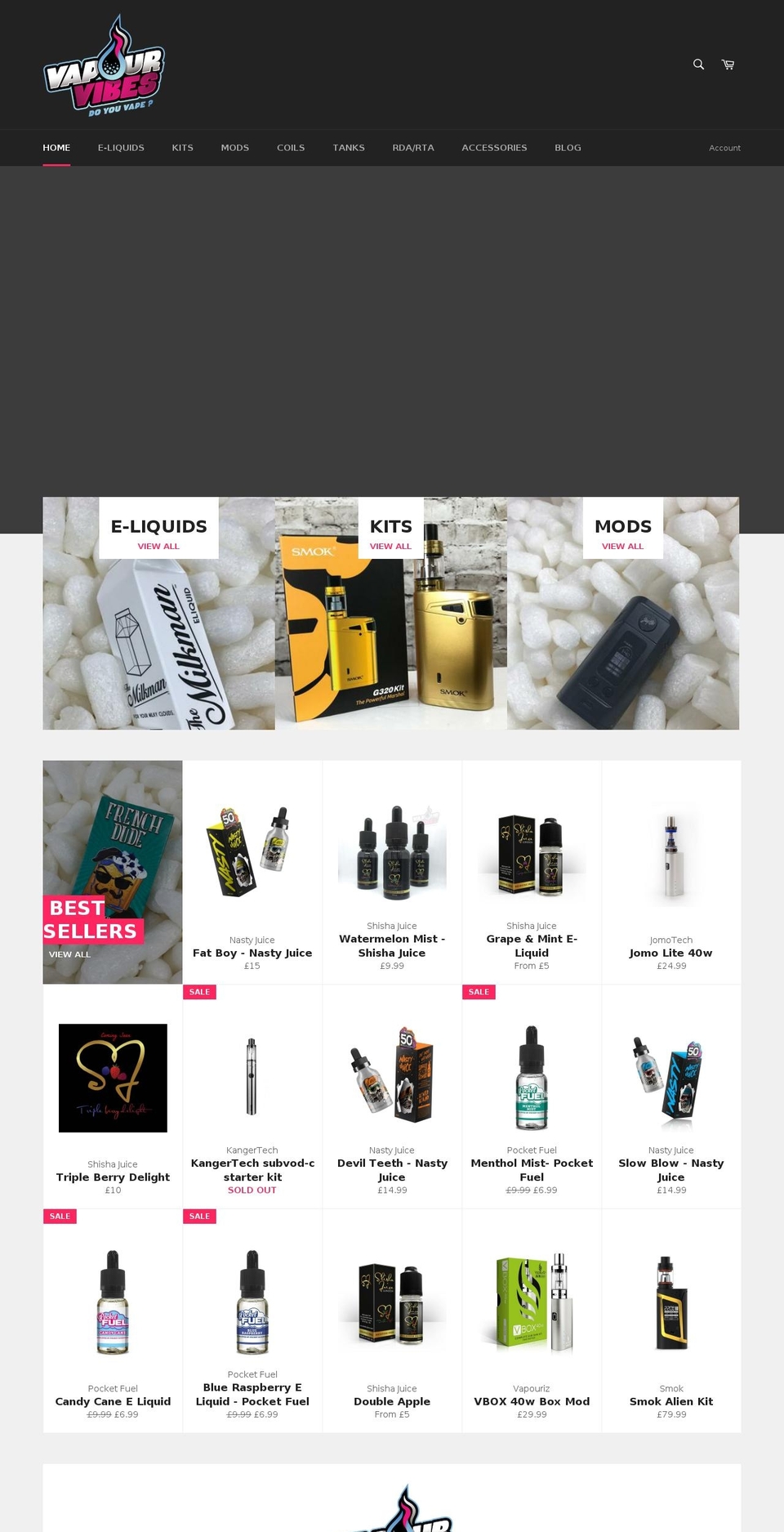 vapourvibes.com shopify website screenshot