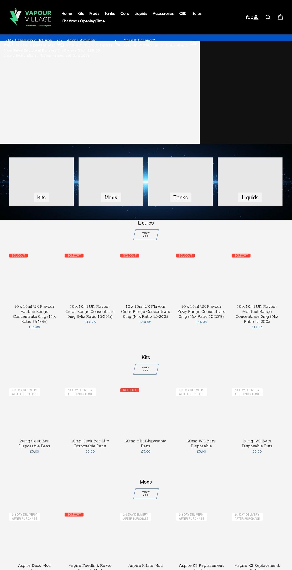 vapourvillage.com shopify website screenshot