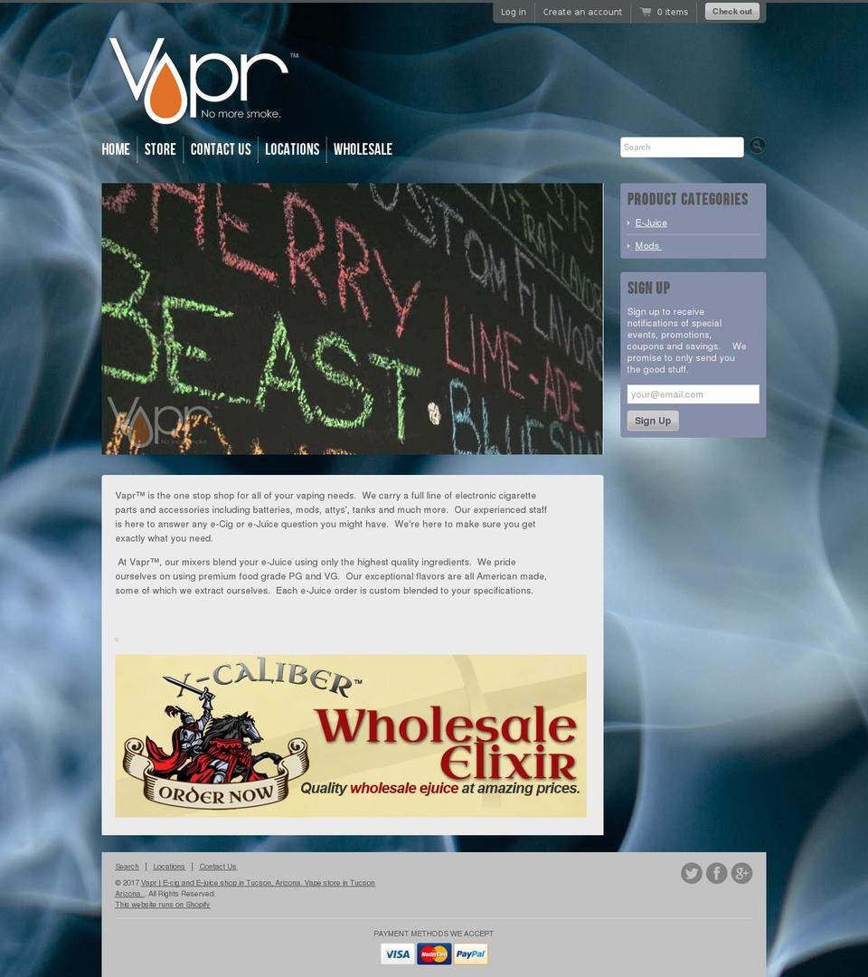 vaprjuice.net shopify website screenshot