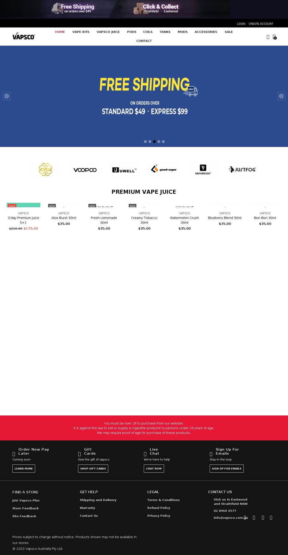 vapsco.com.au shopify website screenshot