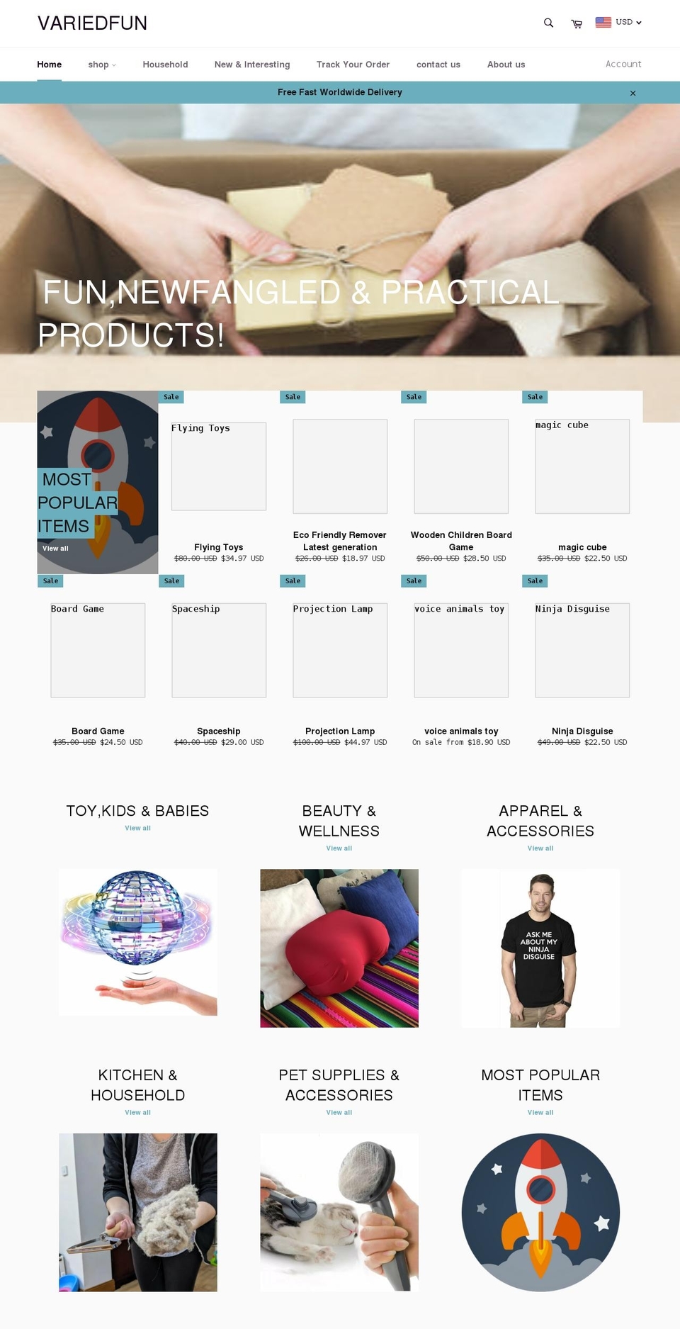 variedfun.com shopify website screenshot