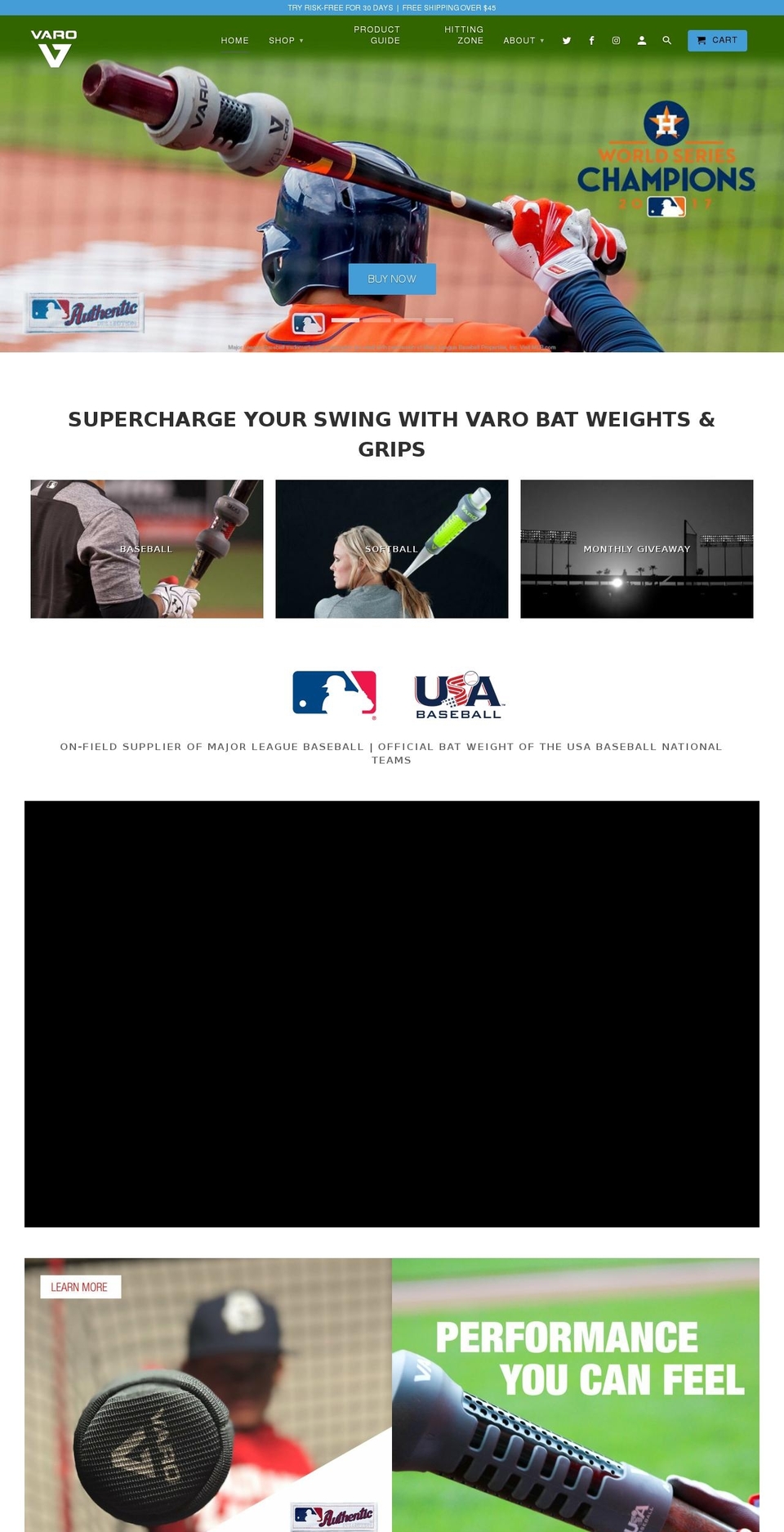 varosoftball.com — Shopify storefront screenshot
