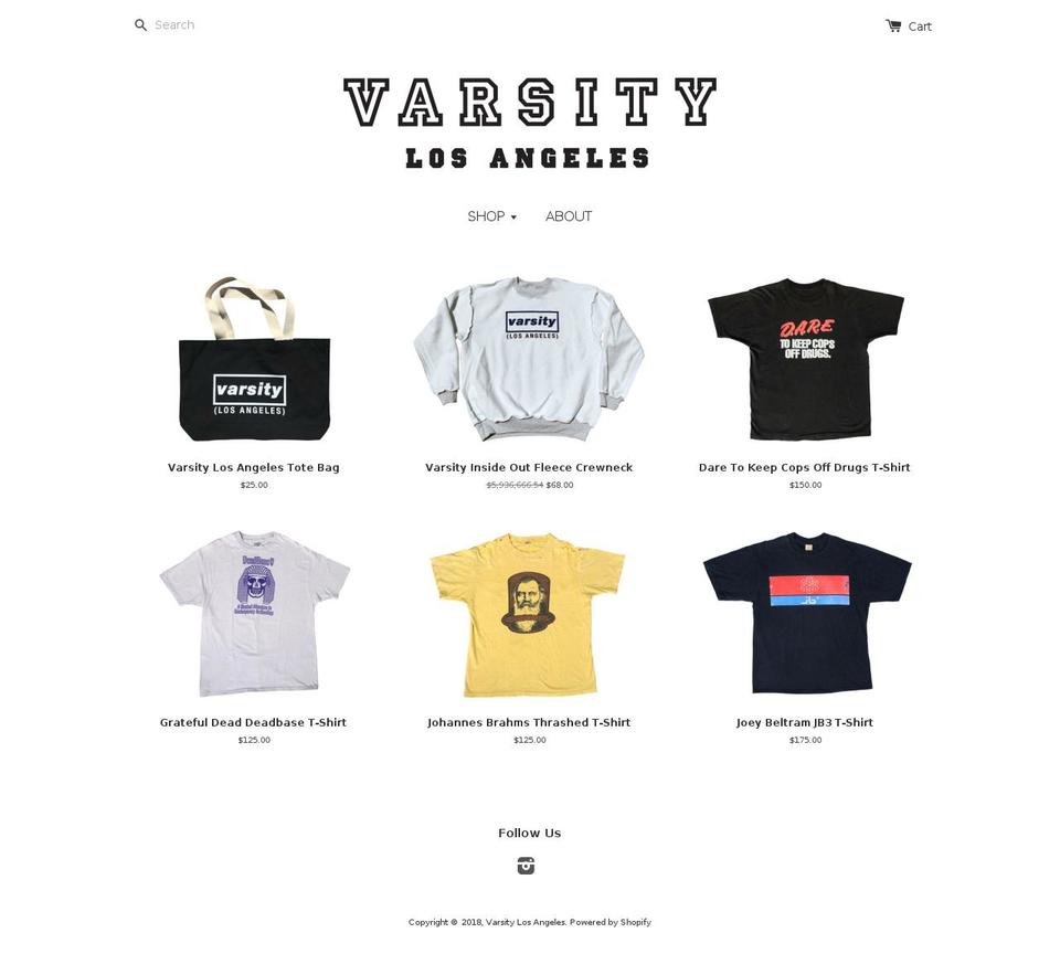 varsity-los-angeles.myshopify.com shopify website screenshot