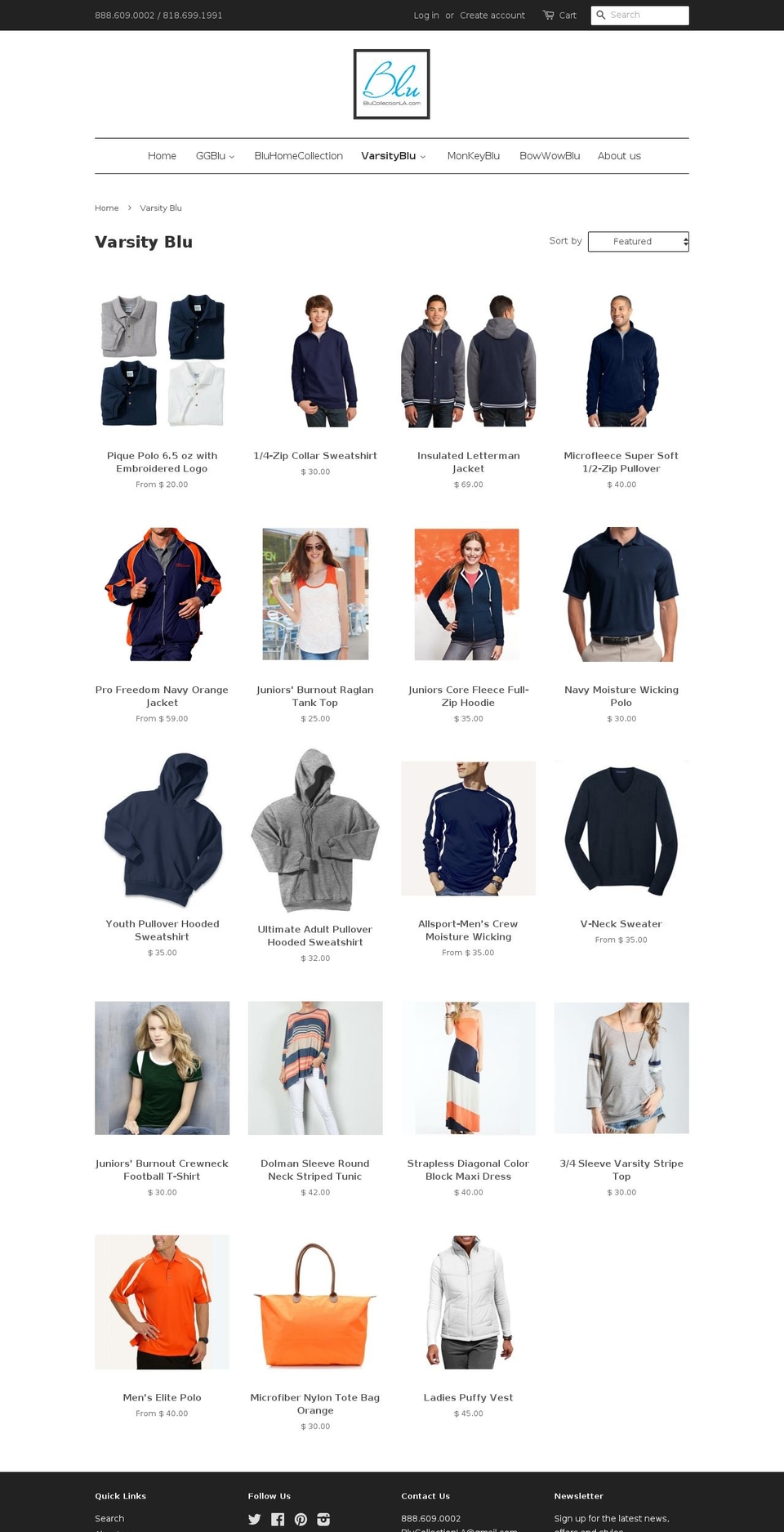 varsityblu.com shopify website screenshot
