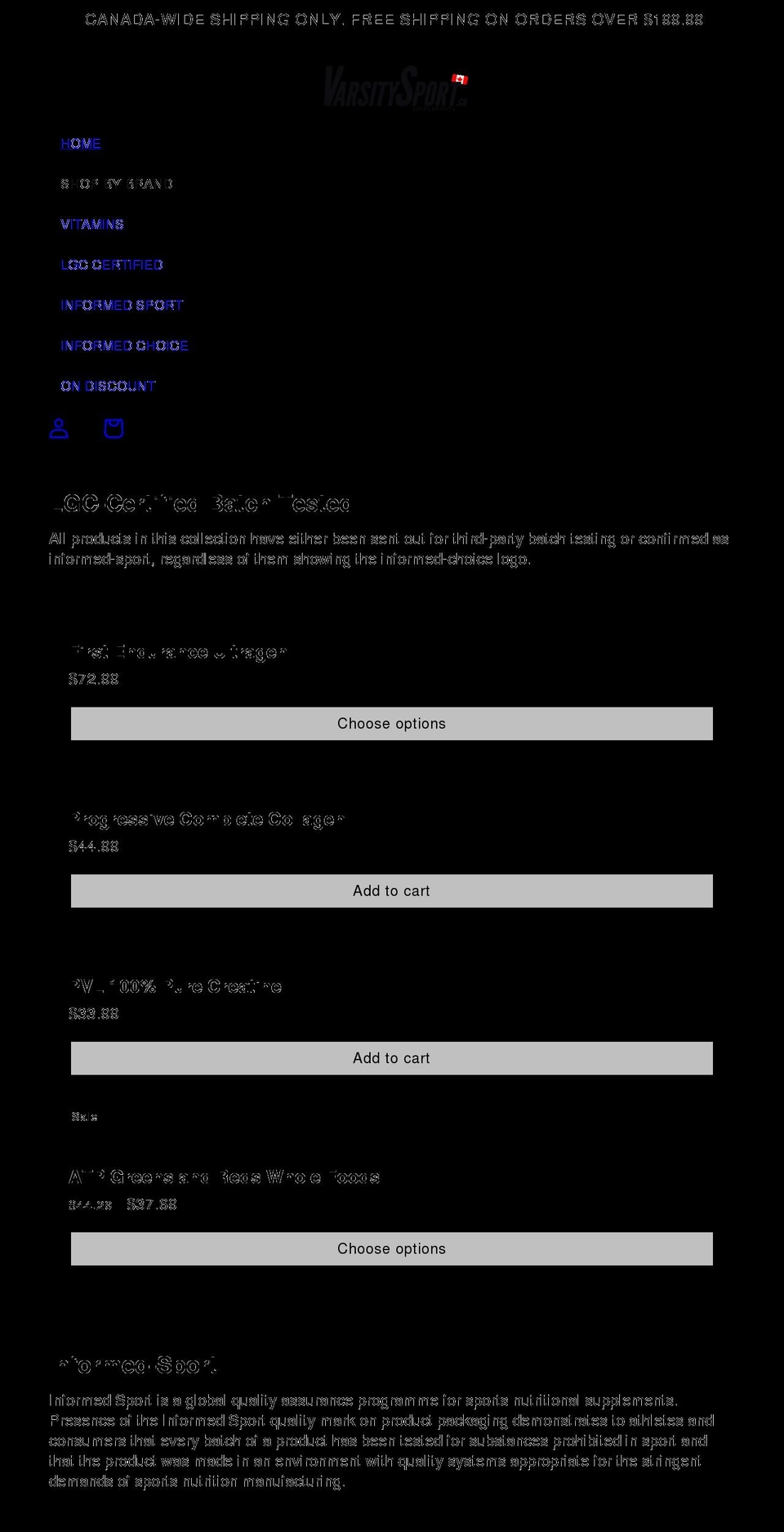 varsitysport.ca shopify website screenshot
