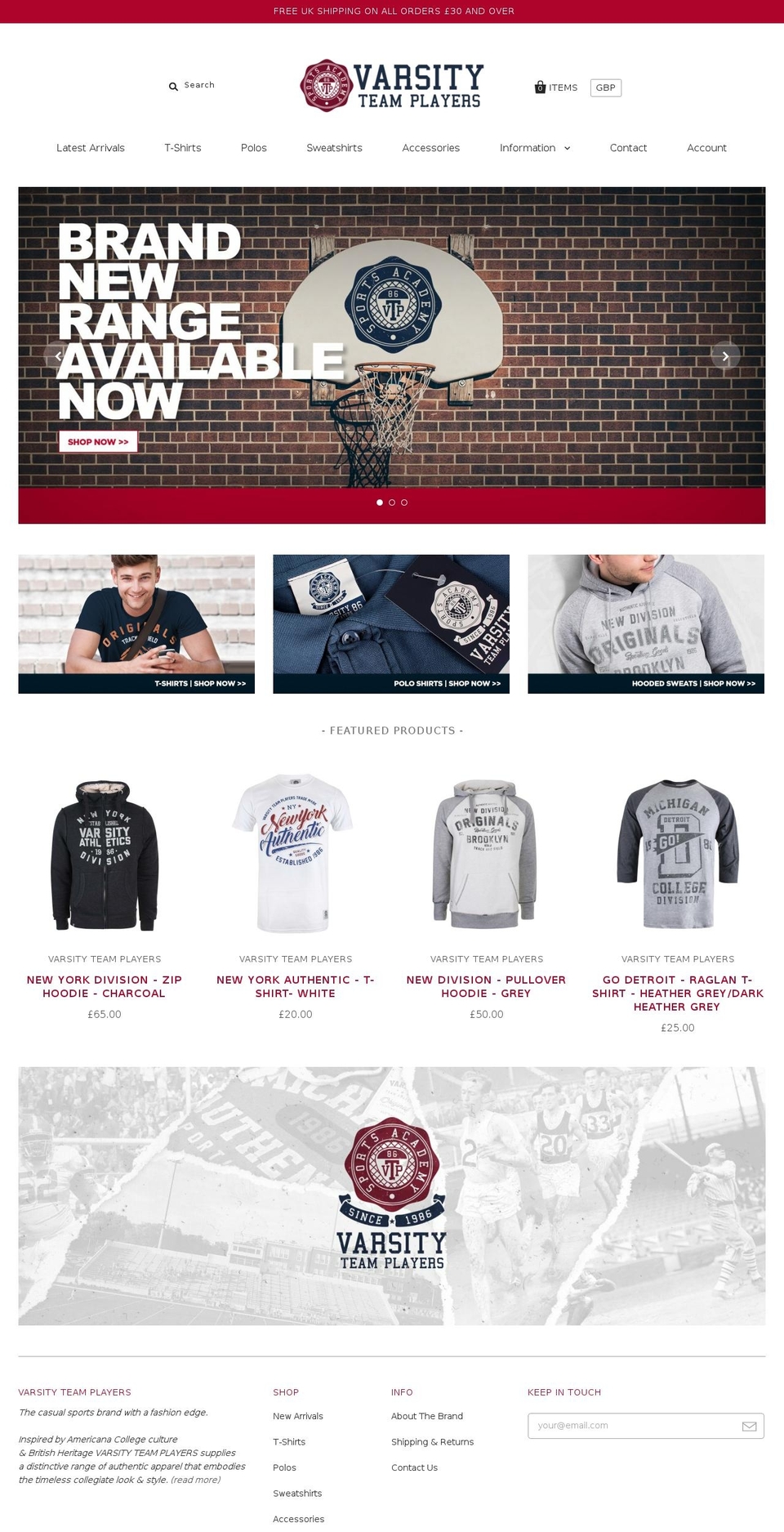 varsityteamplayers.com — Shopify storefront screenshot