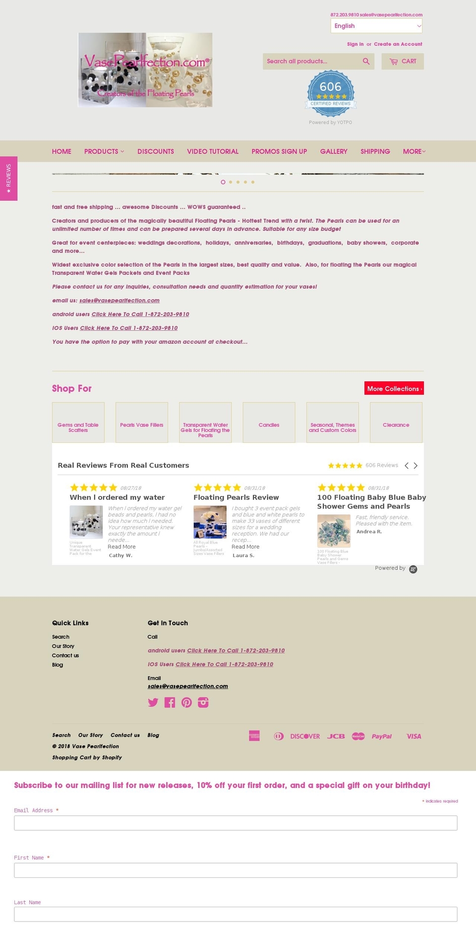 vase-fillers.com — Shopify storefront screenshot