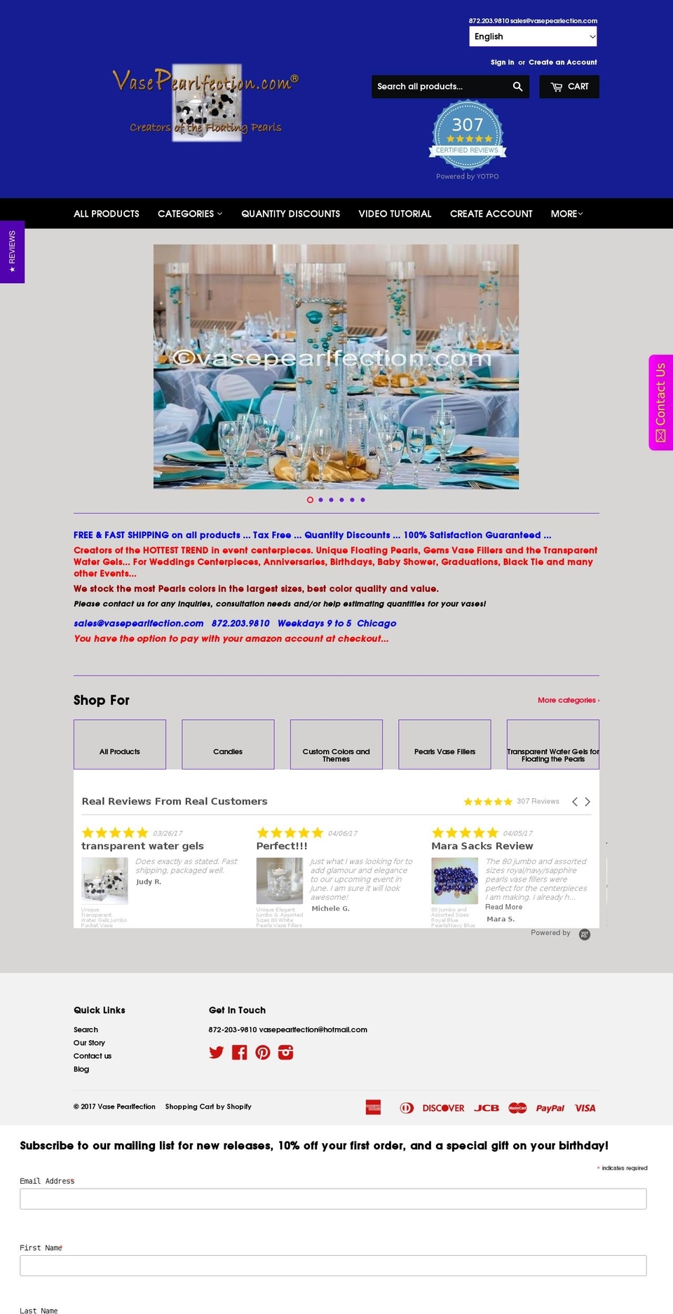 vasepearlfection.com shopify website screenshot