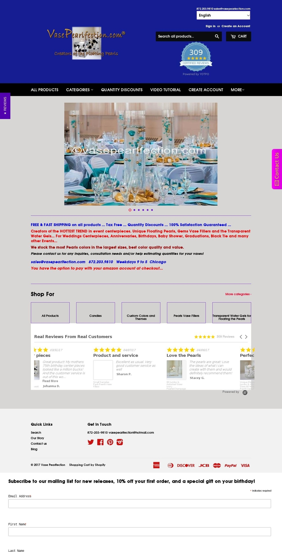 vasepearlfections.com shopify website screenshot