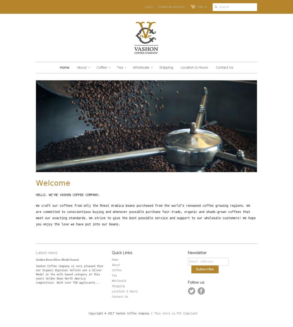 vashoncoffee.com shopify website screenshot