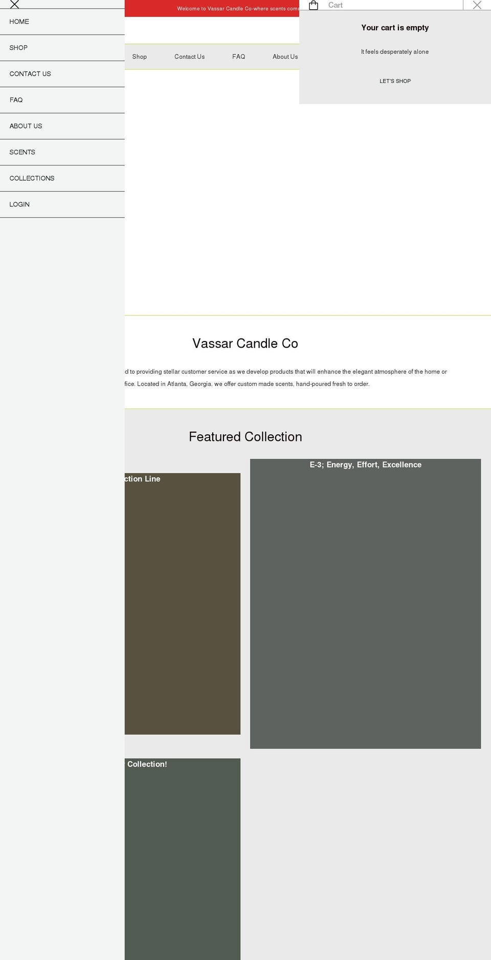 vassarcandleco.com shopify website screenshot