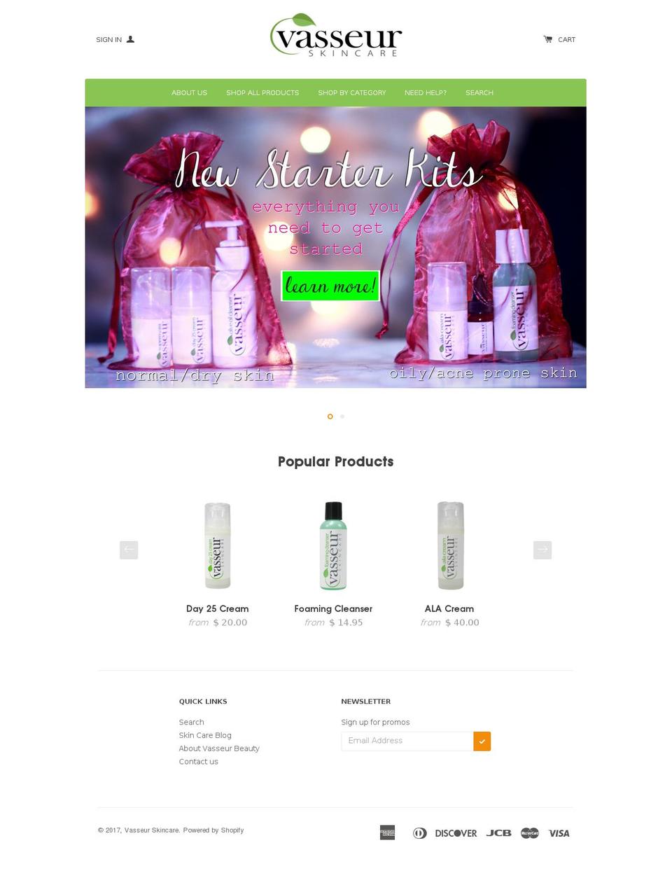 vasseurskincare.com shopify website screenshot