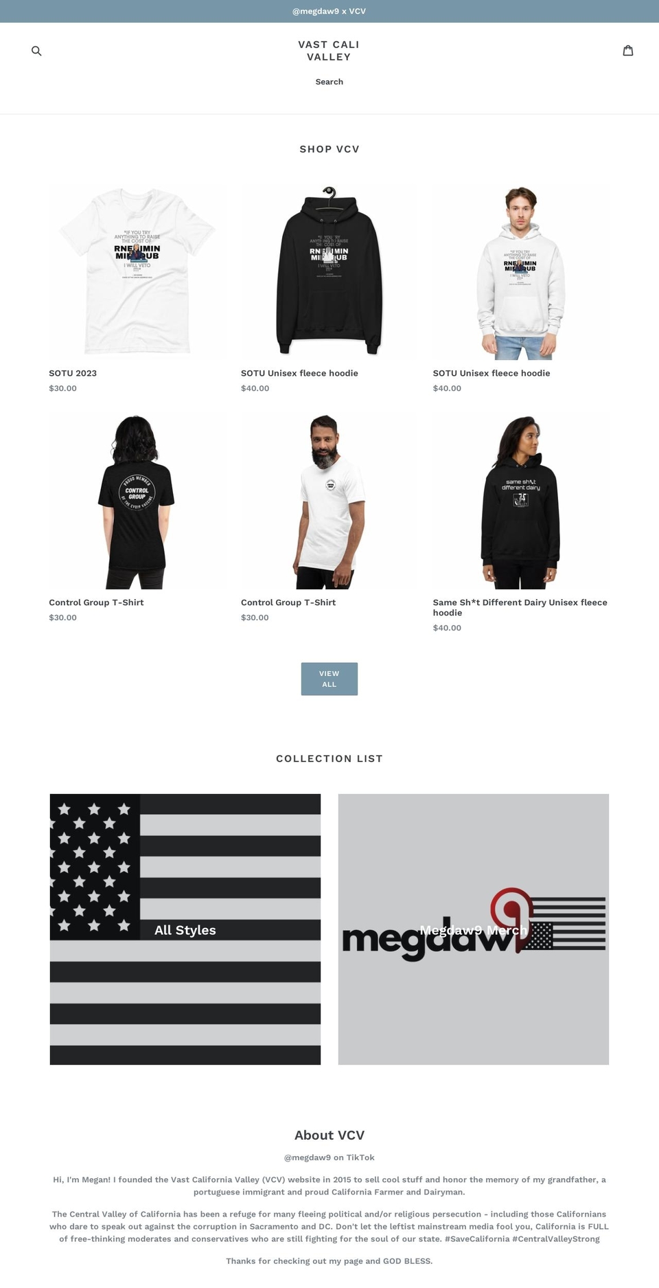 vastcalivalley.com — Shopify storefront screenshot