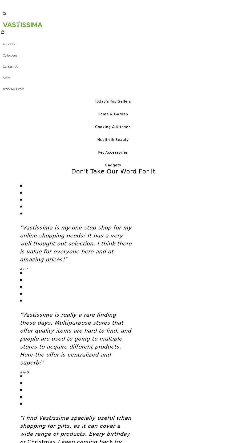 vastissima.com shopify website screenshot