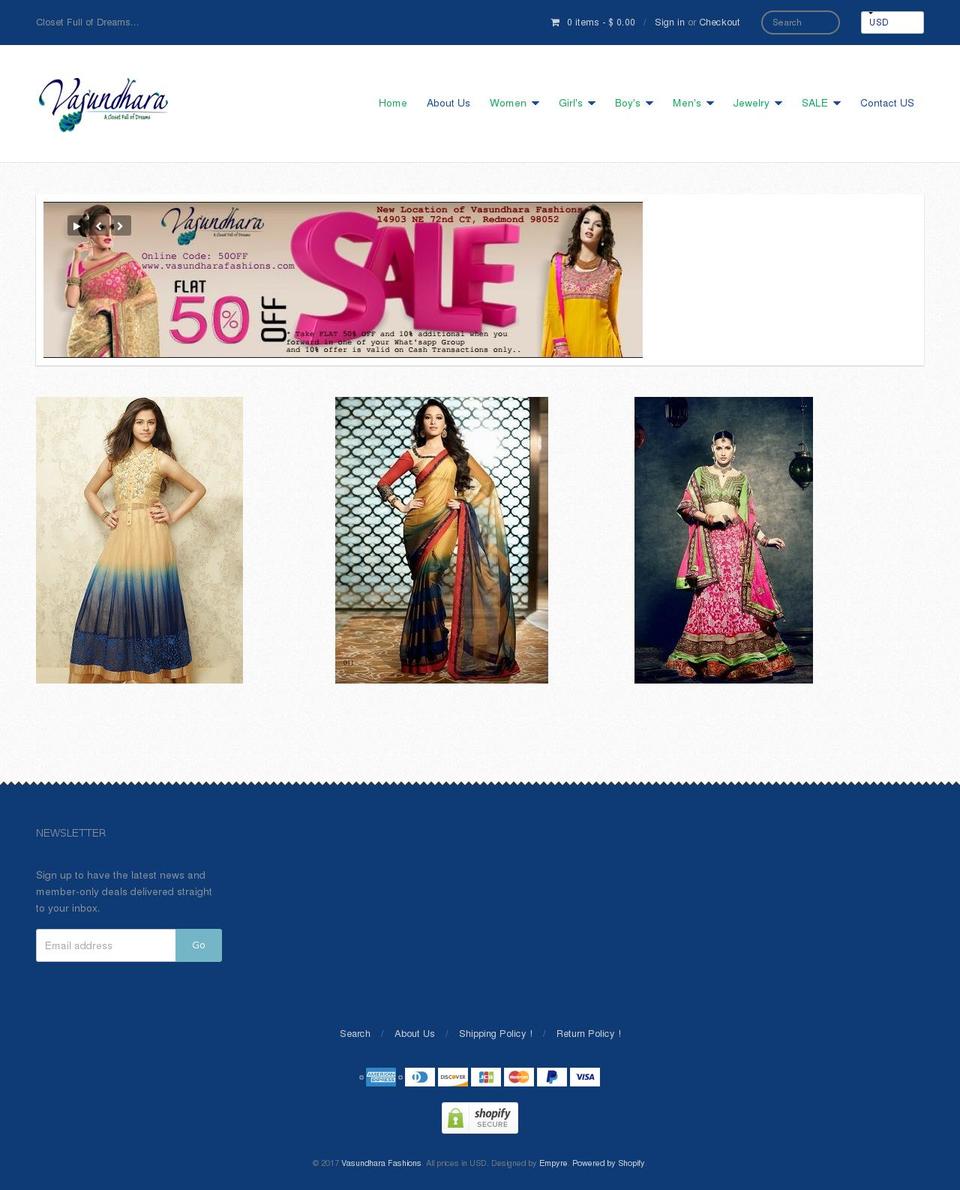 vasundharafashions.com shopify website screenshot