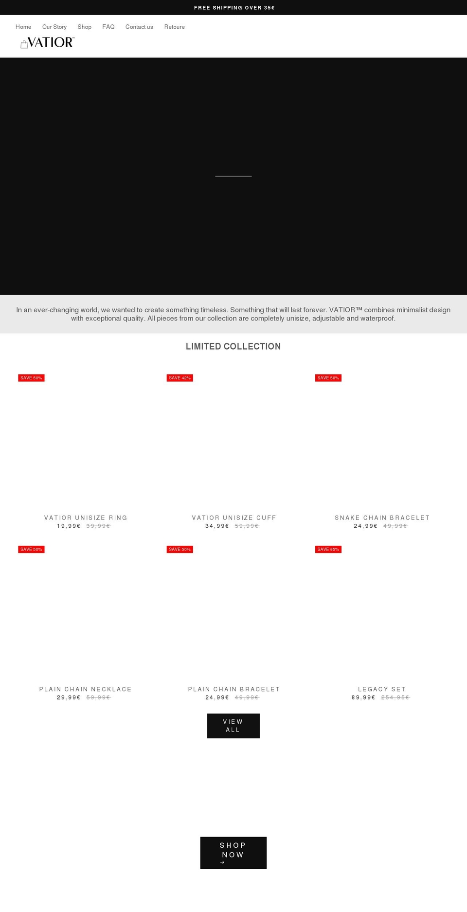 vatior.com shopify website screenshot