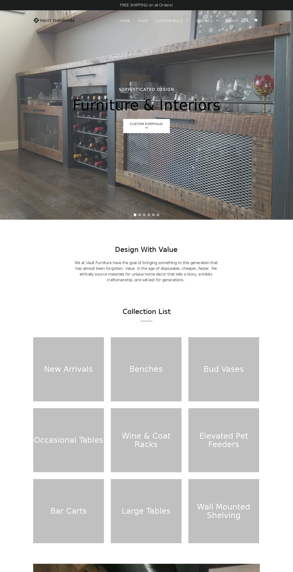 vaultfurniture.com shopify website screenshot