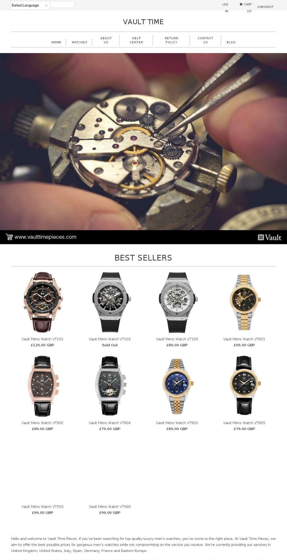 vaulttimeltd.com shopify website screenshot