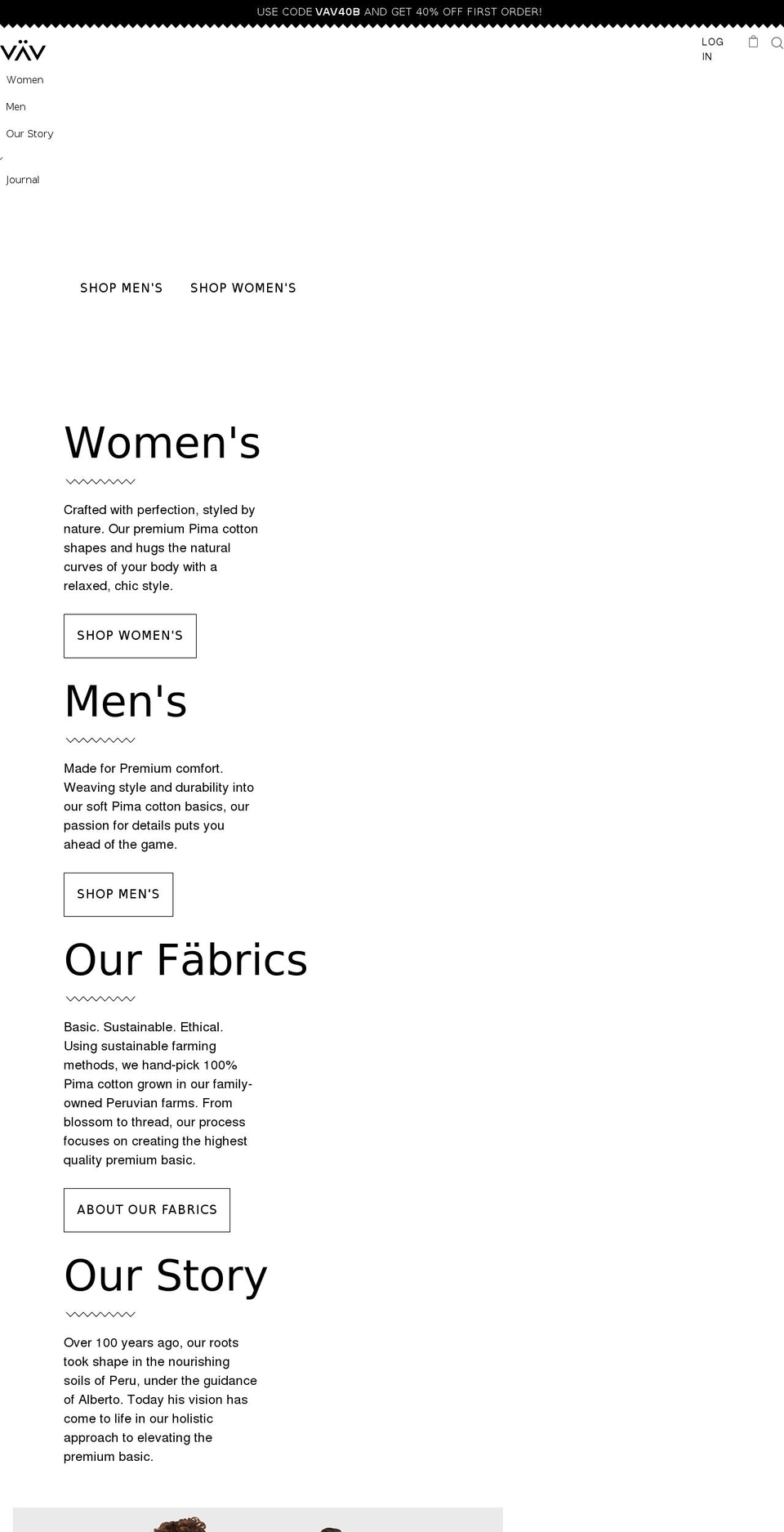 vavbasics.com — Shopify storefront screenshot