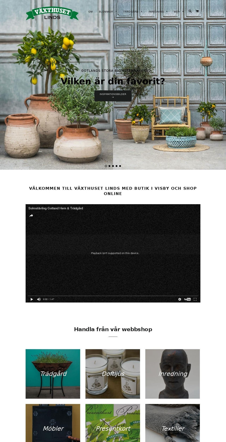 vaxthusetlinds.se shopify website screenshot