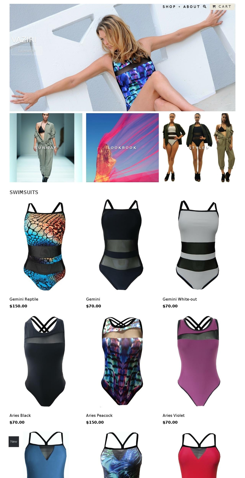 vaziriswim.com shopify website screenshot