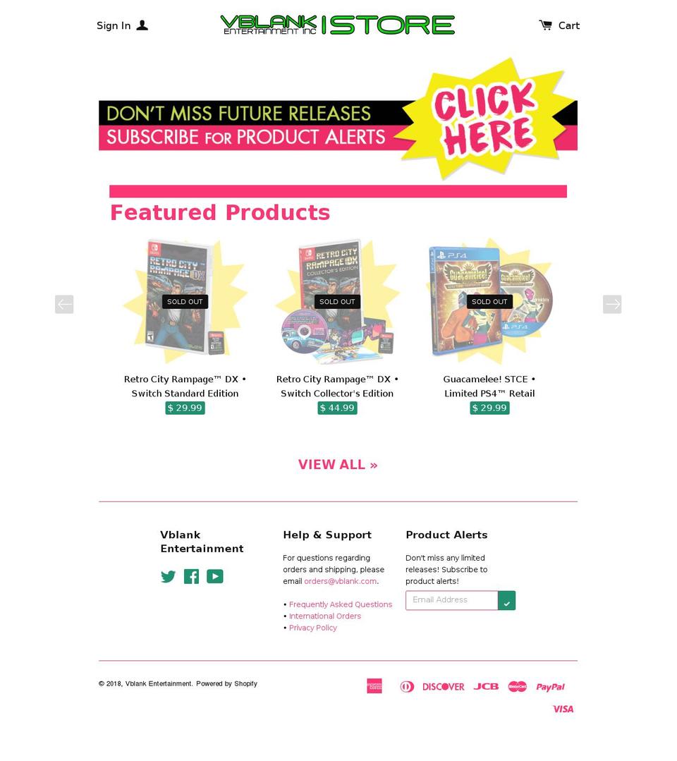 vblank-entertainment.myshopify.com shopify website screenshot