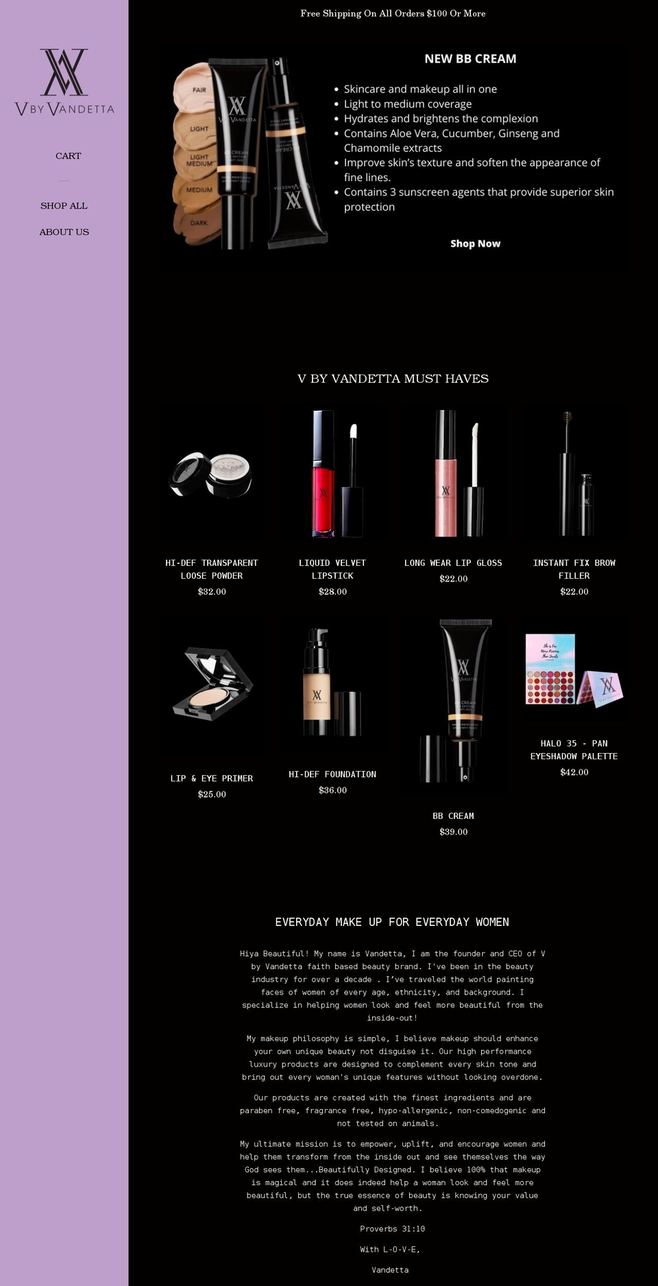 vbyvandetta.com shopify website screenshot