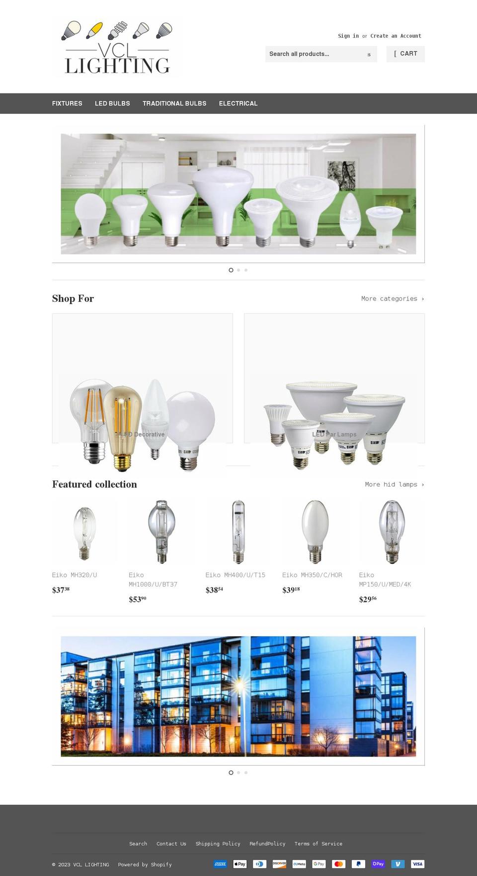 vcllighting.com shopify website screenshot