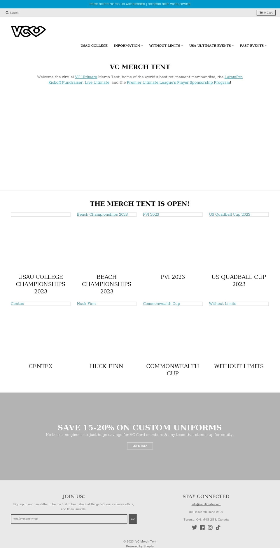 vcmerchtent.com shopify website screenshot