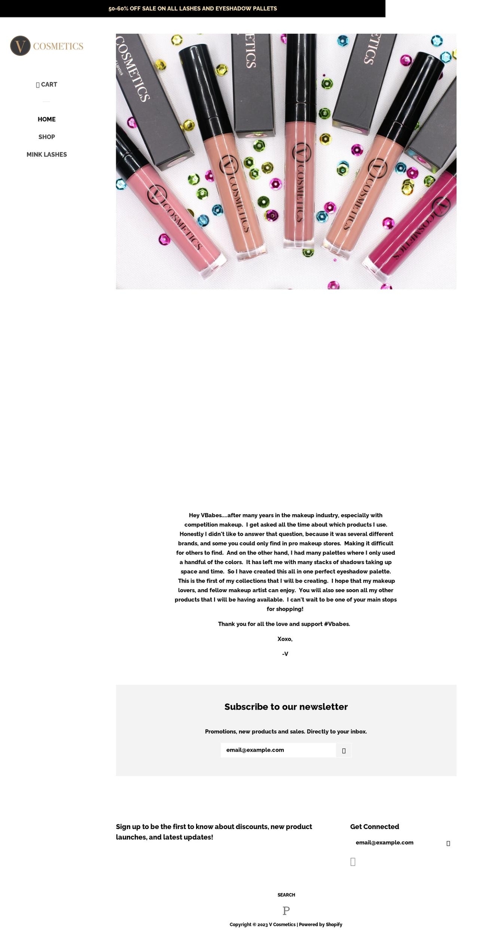 vcosmetics.co shopify website screenshot