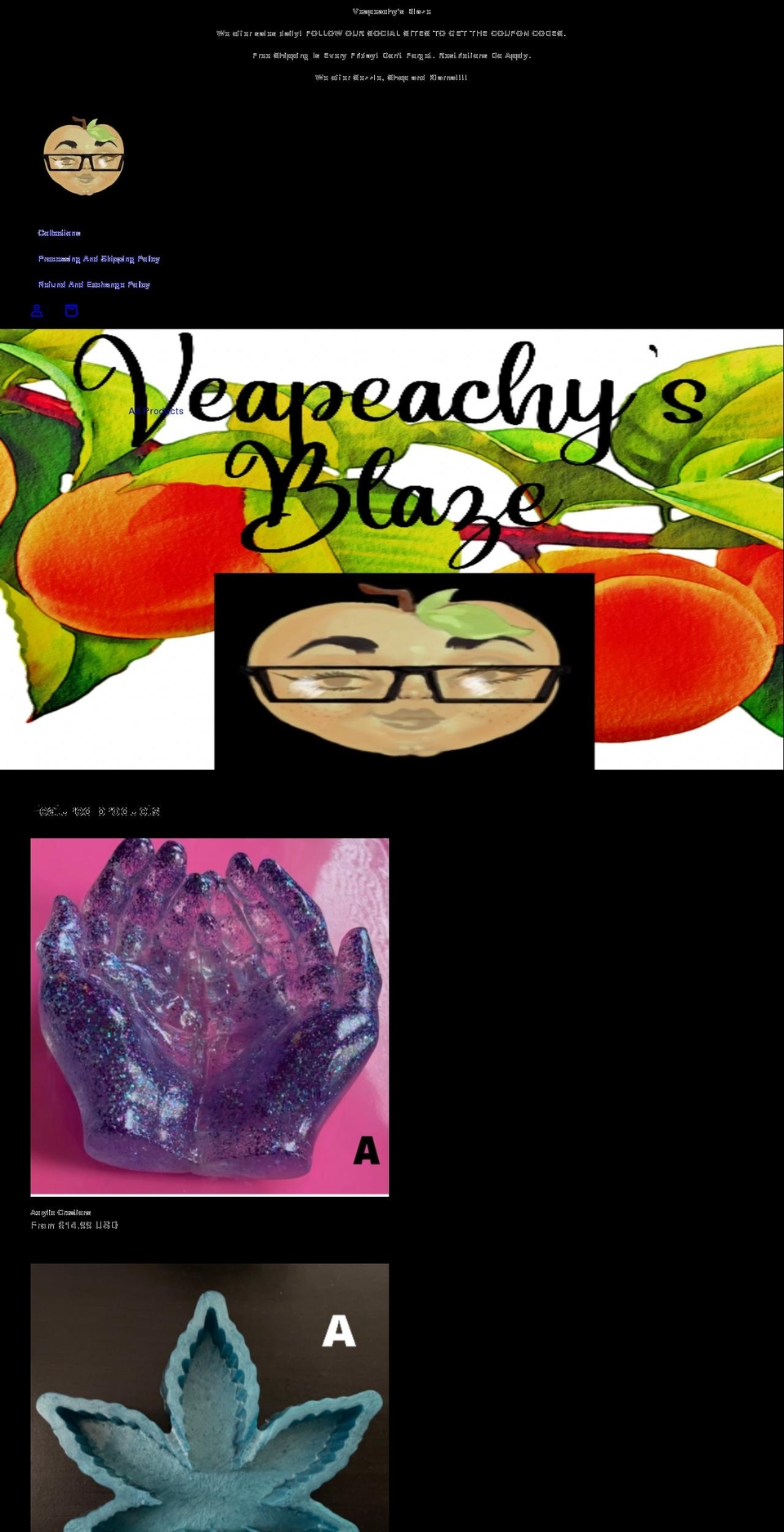 veapeachysblaze.com shopify website screenshot