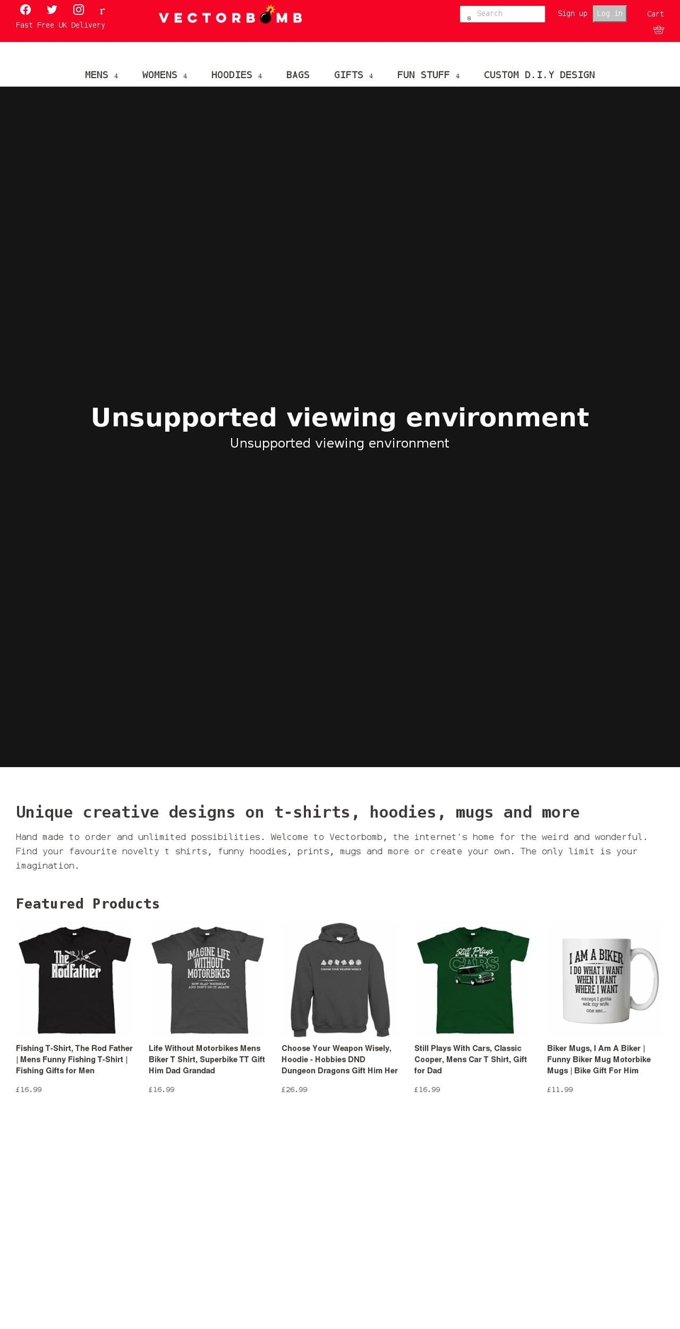 vectorbomb.com shopify website screenshot