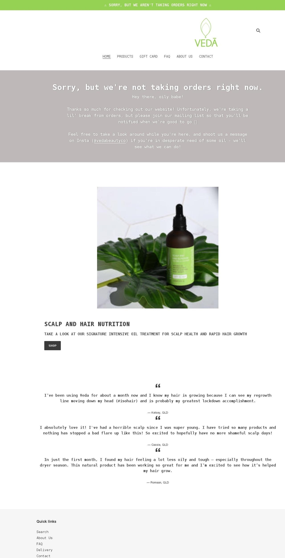 vedabeautyco.com shopify website screenshot