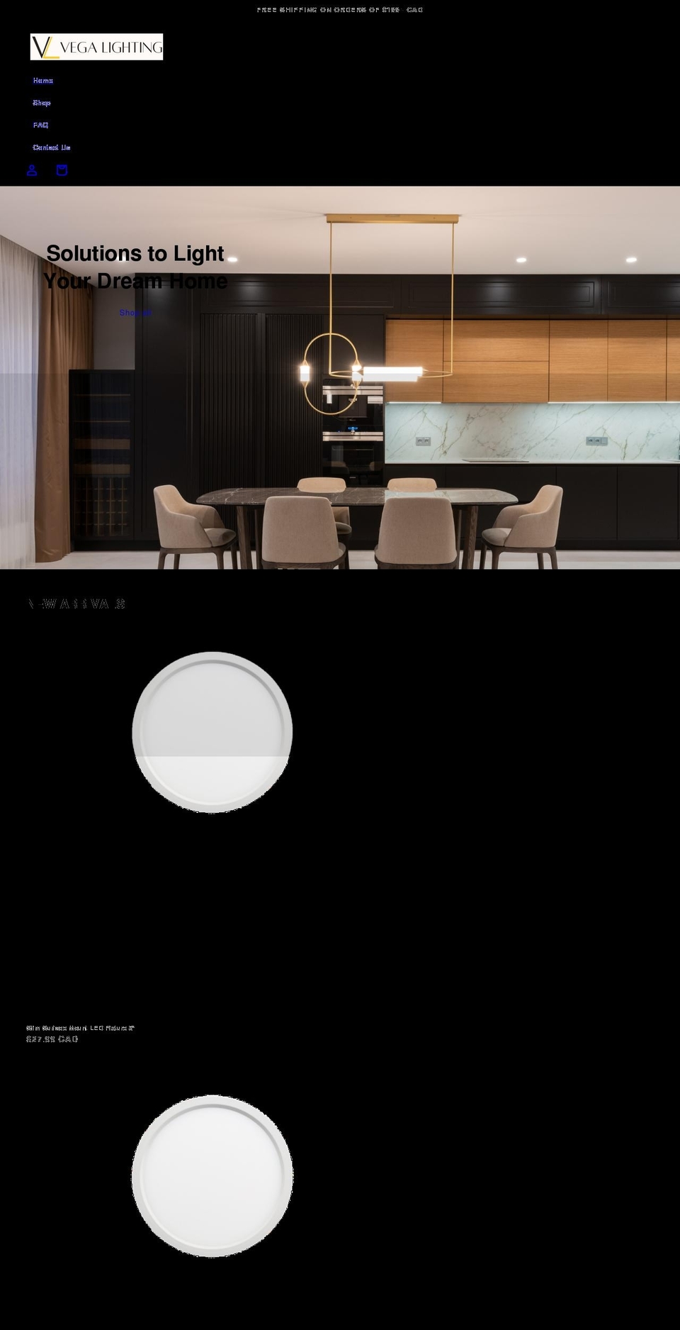 vegalighting.com shopify website screenshot