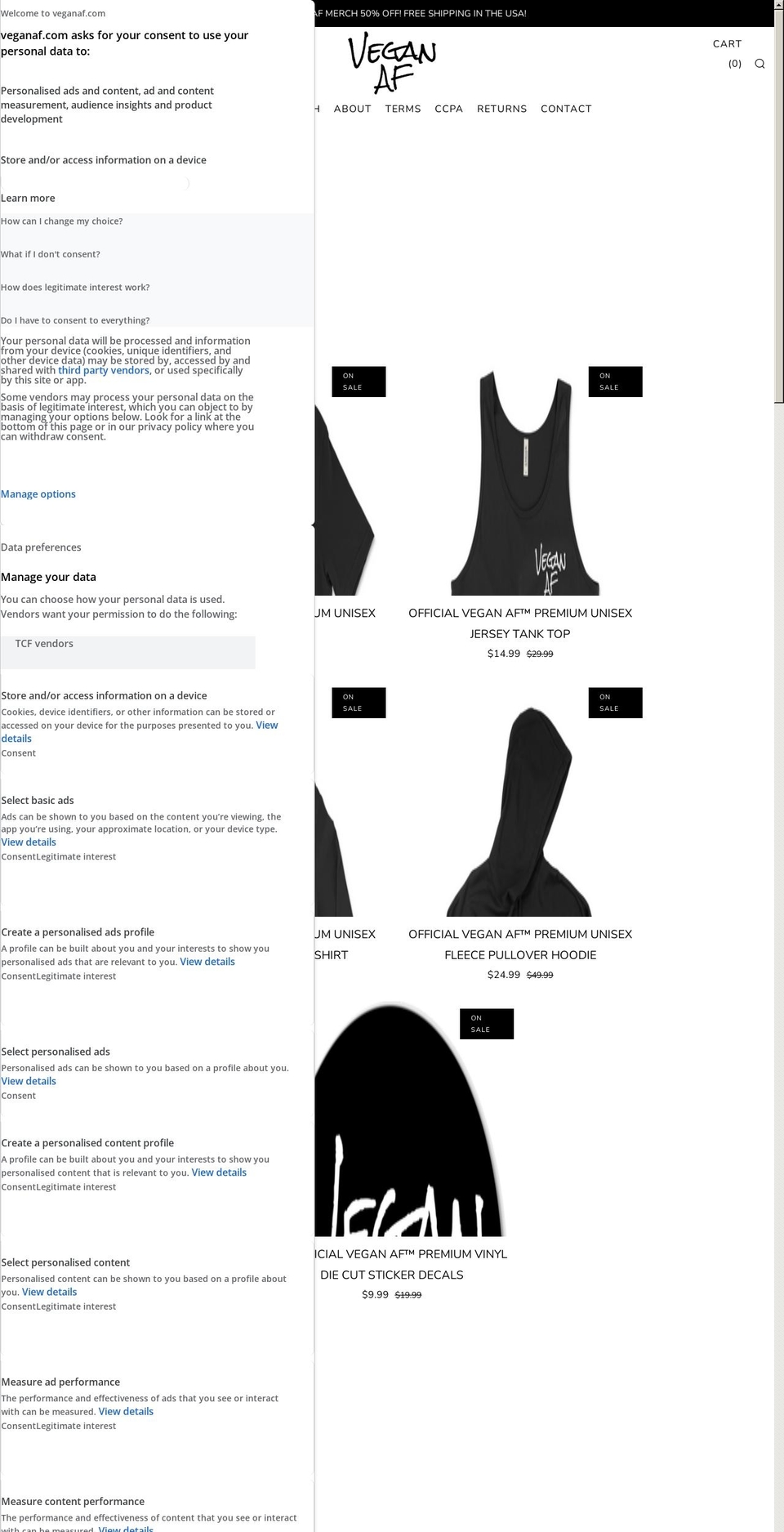veganaf.com shopify website screenshot