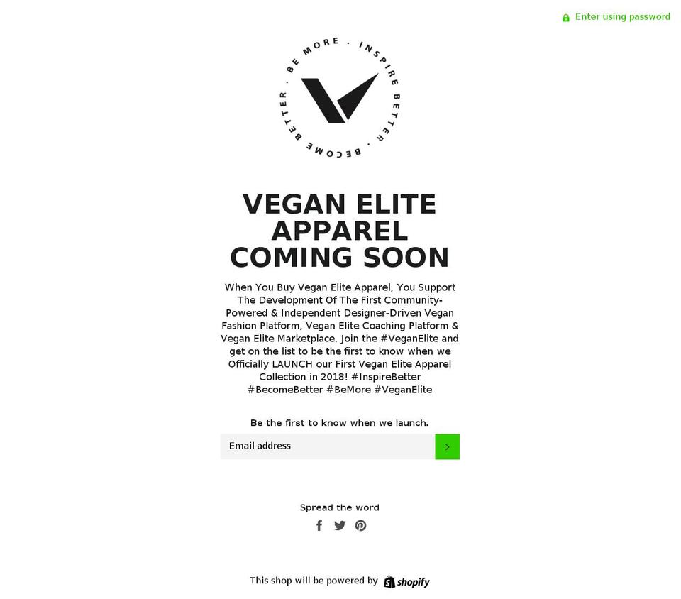 veganeliteapparel.com — Shopify storefront screenshot