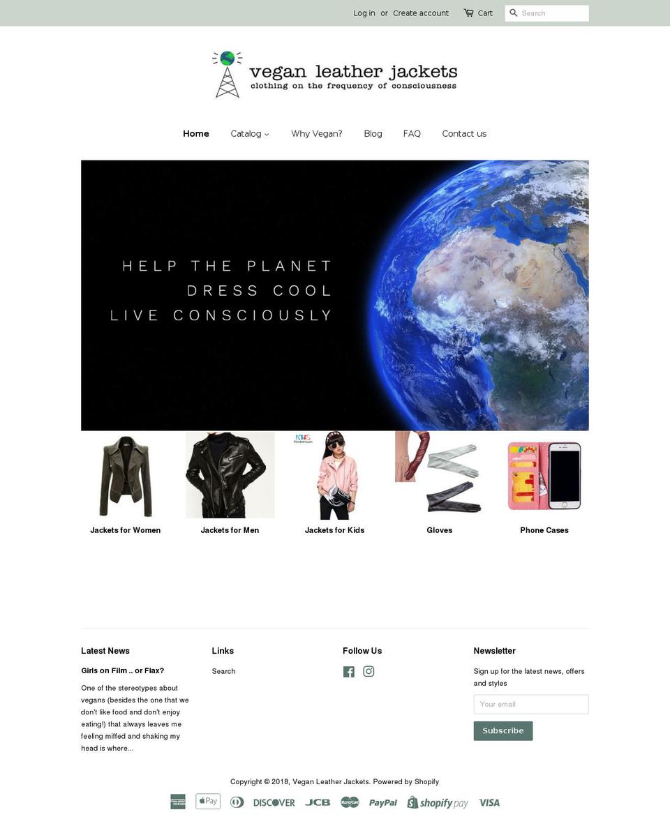 veganleatherjackets.com — Shopify storefront screenshot