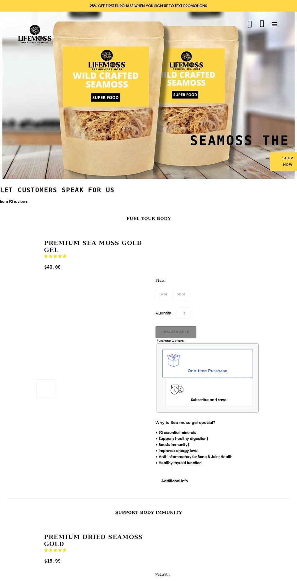 veganlifemoss.com shopify website screenshot