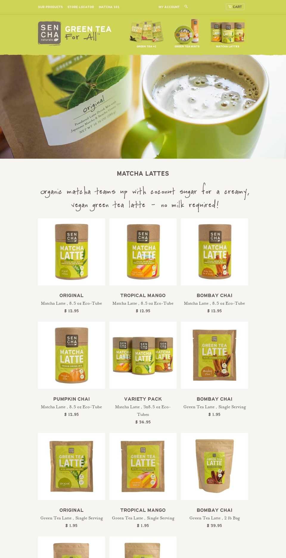 veganmatchalattes.com shopify website screenshot