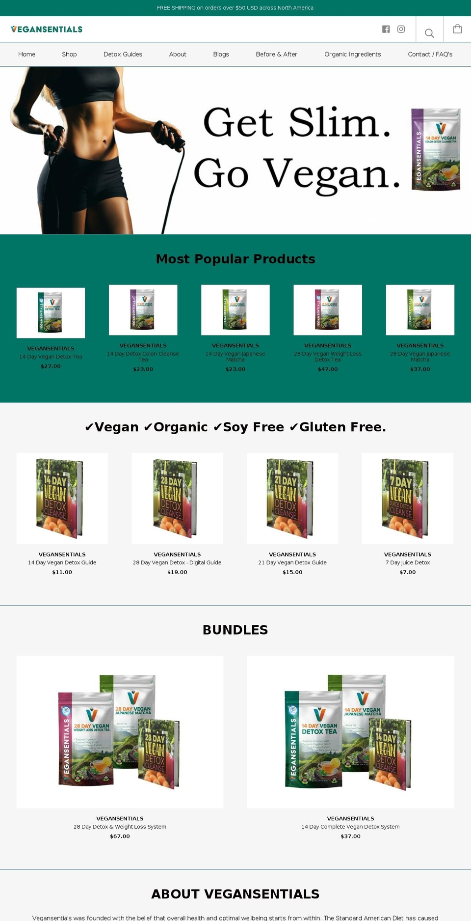 vegansentials.com shopify website screenshot